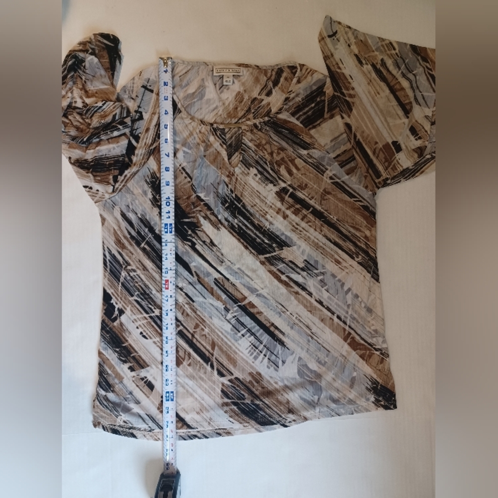 Dana Buchman White, Black & Brown Abstract Pattern Blouse - Picture 13 of 15